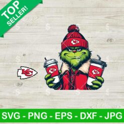 Grinch Wearing KC Chiefs Jacket SVG, Grinch Coffee NFL Football SVG, KC Chiefs Grinchmas Football SVG