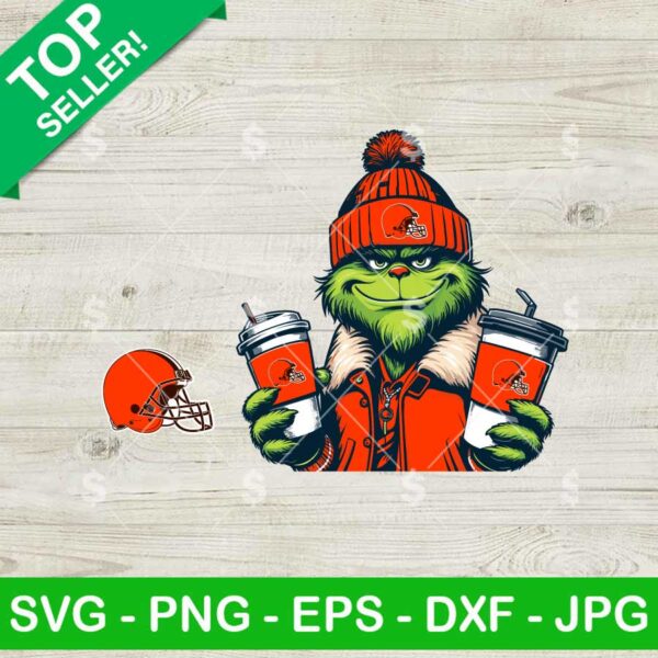 Grinch Wearing Cleveland Browns Jacket SVG, Grinch NFL Football SVG, Grinchmas Coffee Football SVG