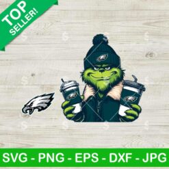 Grinch Wearing Philadelphia Eagles Jacket SVG, Grinch Coffee NFL Football SVG, Eagles Grinch Hat Football Logo SVG