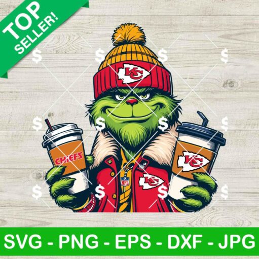 Grinch KC Chiefs Jacket And Coffee SVG