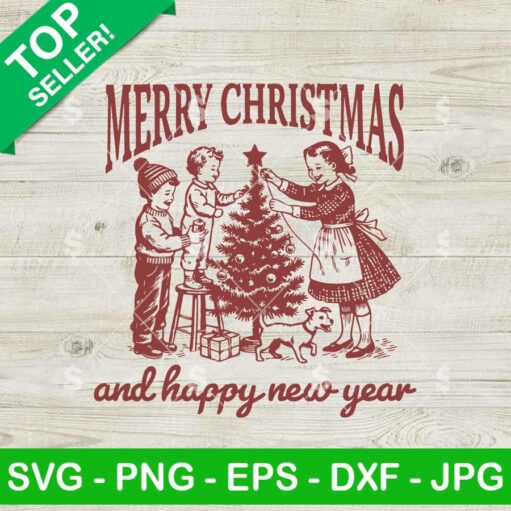 Vintage Merry Christmas And Happy New Year SVG