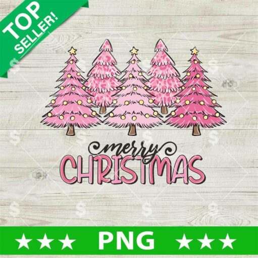 Retro Pink Tree Merry Christmas PNG