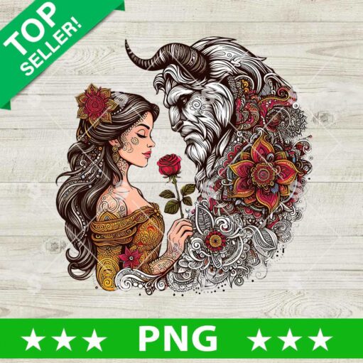 Beauty and the Beast Zentangle Style PNG