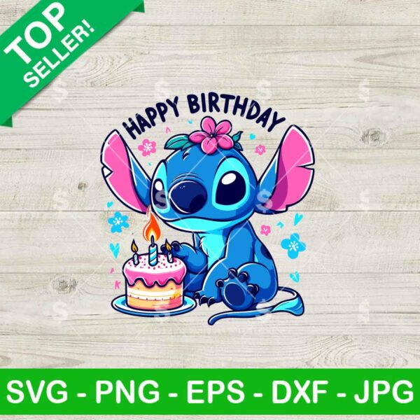 Stitch Happy Birthday SVG, Disney Stitch Birthday Girl SVG, Stitch Birthday Cake SVG