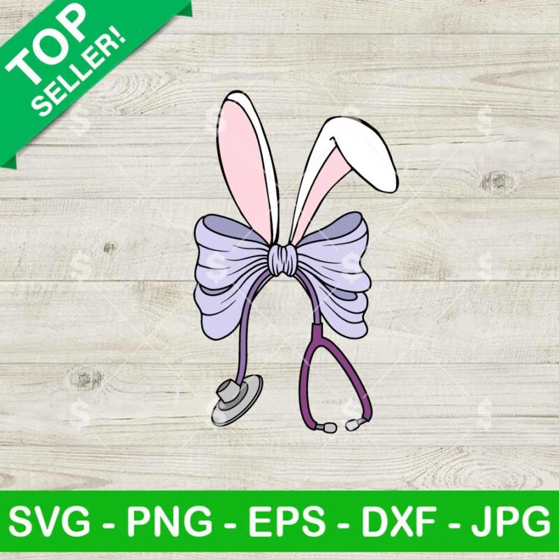 Coquette Bunny Ears Stethoscope Bow SVG, Stethoscope Coquette Bow SVG, Easter Bunny Ears SVG
