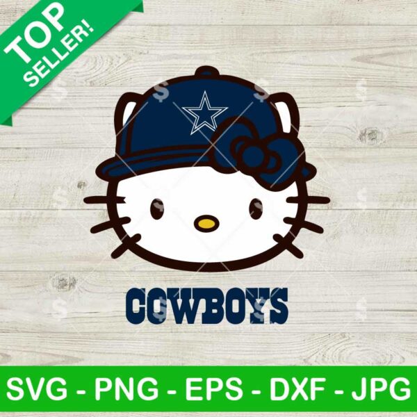 Hello Kitty Face Dallas Cowboys NFL SVG, Dallas Cowboys NFL SVG, Hello Kitty NFL Fan SVG