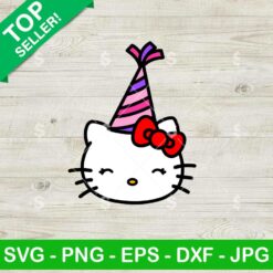 Happy Birthday Hello Kitty Face SVG, Hello Kitty Birthday Hat SVG, Hello Kitty Party SVG