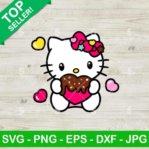 Hello Kitty Chocolate Heart SVG, Hello Kitty Valentines SVG, Hello Kitty Holding Heart SVG