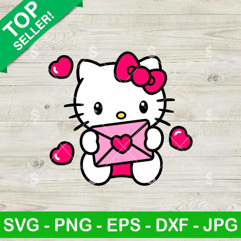Hello Kitty Love Letter SVG, Valentine Card SVG, Kawaii Kitty Valentine SVG