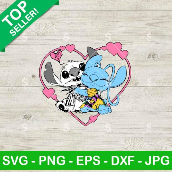 Stitch And Angel cosplay Jack And Sally SVG, Stitch Valentine SVG, Stitch And Angel Couple SVG
