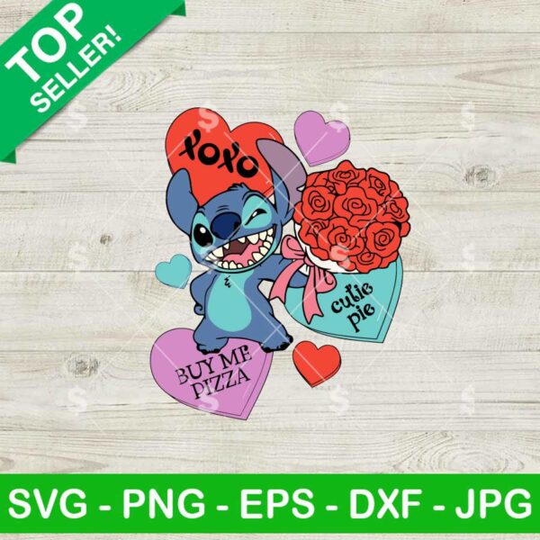 Stitch Buy Me Pizza Valentine SVG