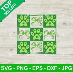Checker Coquette Dog Paw Print St Patrick's Day SVG