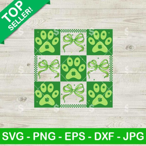 Checker Coquette Dog Paw Print St Patrick's Day SVG