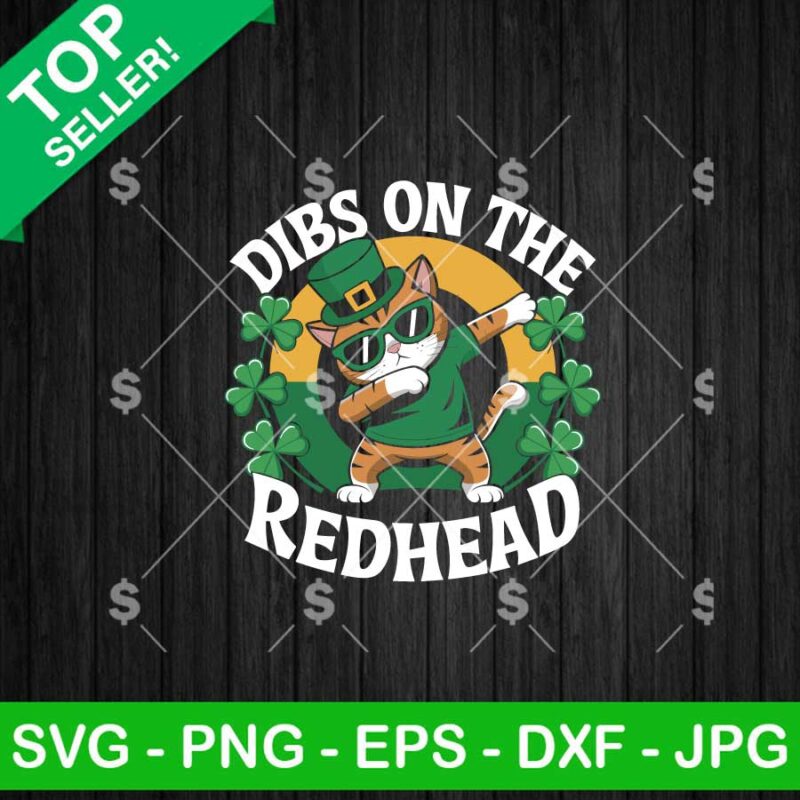 Dibs On The Redhead Rizz Cat SVG, Retro St Patricks Day Cat SVG, Funny Dabbing Cat SVG