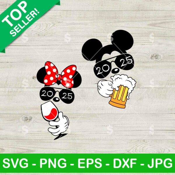 Disney Mickey Minnie 2025 Drinking SVG, Minnie Mickey Beer Wine SVG, Disney Family Trip 2025 SVG
