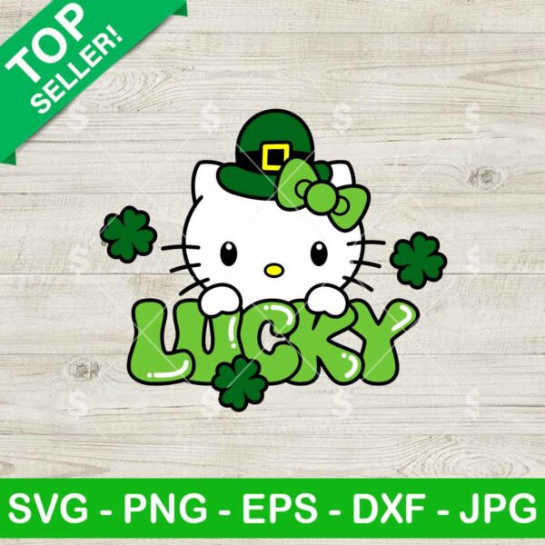 Hello Kitty Lucky SVG, Kitty Cat St Patricks Day SVG, Lucky Leprechaun Kitty SVG