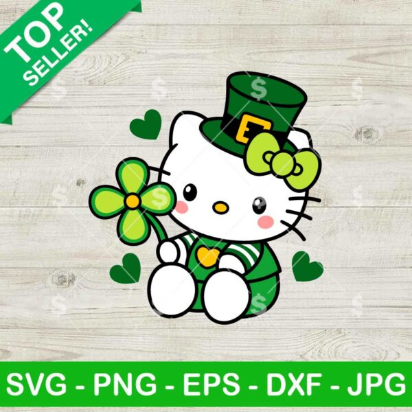 St Patricks Lucky Hello Kitty SVG, Lucky Leprechaun SVG, Lucly Irish Kitty Cat SVG