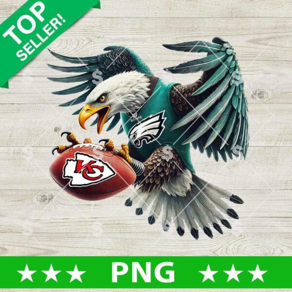 Eagles Football Mascot Defeat Chiefs PNG, Eagles Fly Super Bowl LIX PNG, Philadelphia Eagles Sublimation PNG