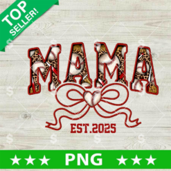 Faux Embroidery Baseball Mama Coquette Bow Est 2025 PNG