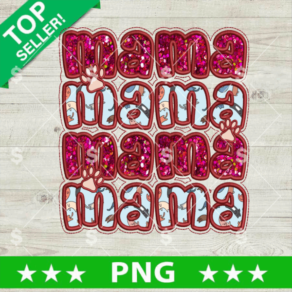 Faux Embroidery Glitter Cat Mom PNG