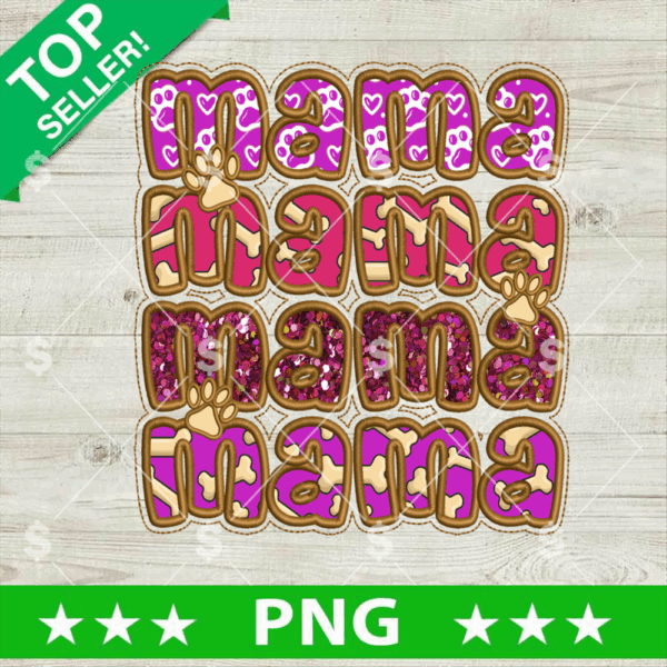 Faux Embroidery Glitter Dog Mom PNG