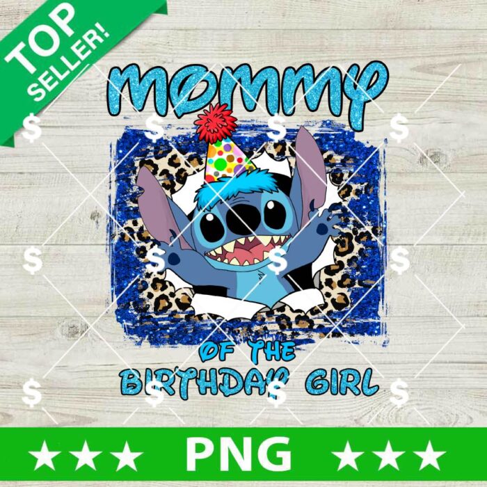 Glitter Stitch Mommy Of Birthday Girl PNG, Leopard Stitch PNG, Stitch Birthday Sublimation PNG