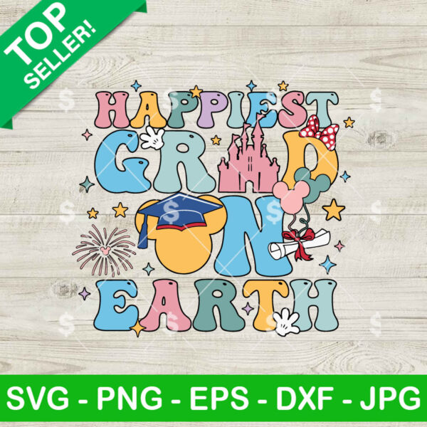 Happiest Grad On Earth 2025 SVG, Mouse Castle Senior SVG, Mickey Graduation SVG