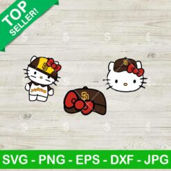 Hello Kitty Padres San Diego SVG Bundle, Kawaii Kitty Baseball SVG, San Diego Padres Player Kitty SVG