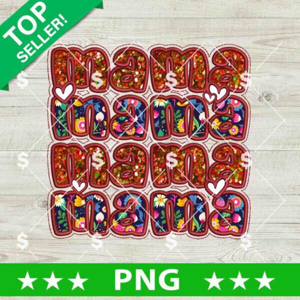 Faux Embroidery Mama Floral PNG