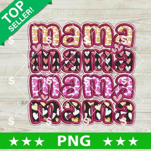 Faux Embroidery Mama Heart PNG