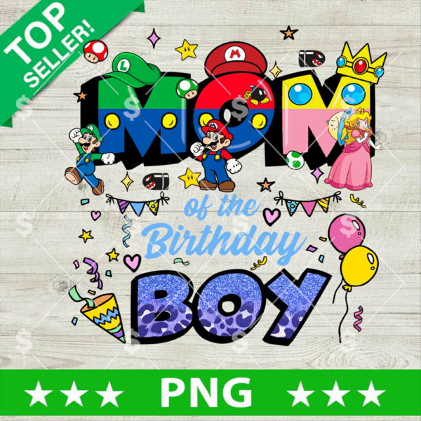 Mario Mom Of The Birthday Boy PNG, Glitter Super Mario Birthday PNG, Birthday Mommy Sublimation PNG