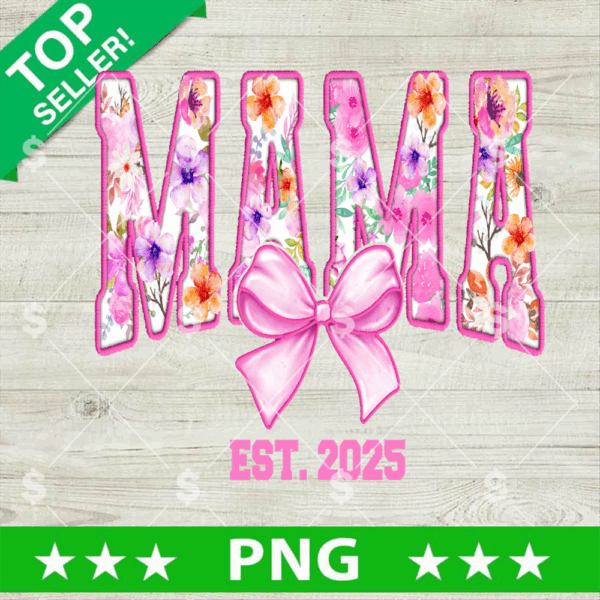 Pink Faux Embroidery Flowers Mama PNG, Mama Coquette Bow PNG, Mom and Daughter Sublimation PNG