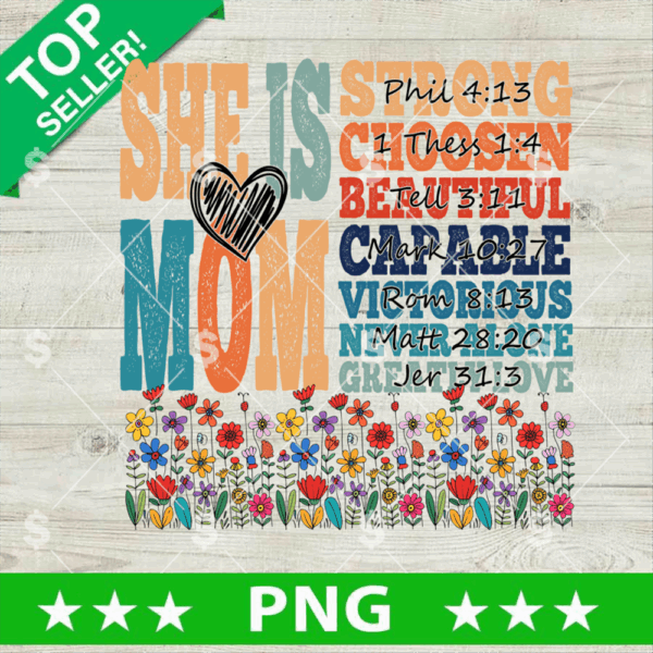 She Is Mom PNG, Christian Wild Flower Mama PNG, Retro Mom Sublimation PNG