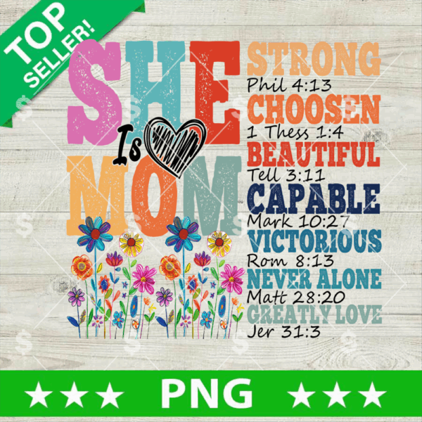 She Is Mom Retro Flower PNG, Christian Wild Flower Mama PNG, Retro Mom Sublimation PNG