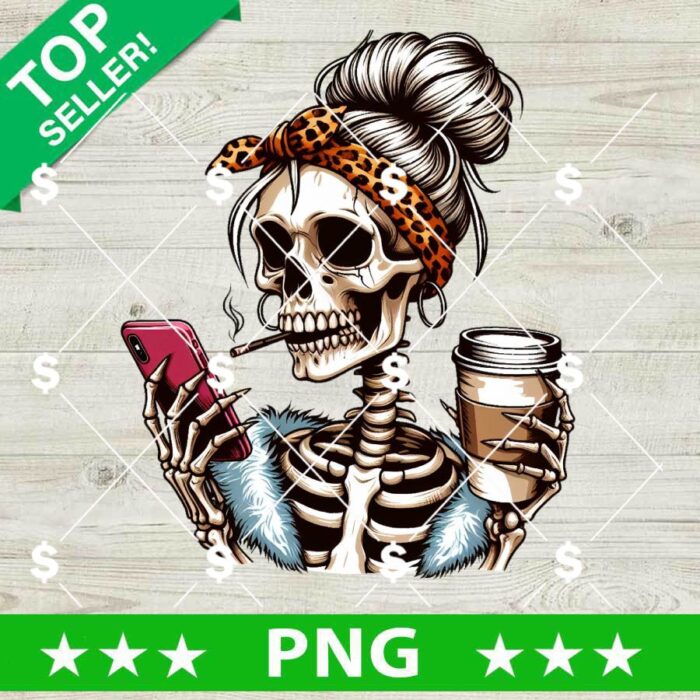 Skeleton Messy Bun Mom PNG