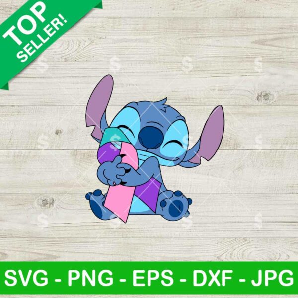 Stitch Holding Thyroid Cancer Ribbon SVG