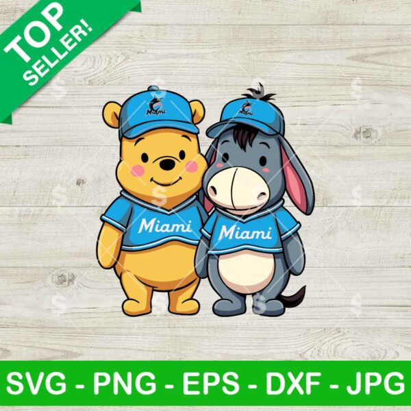 Winnie The Pooh And Eeyore Miami Marlins Baseball SVG