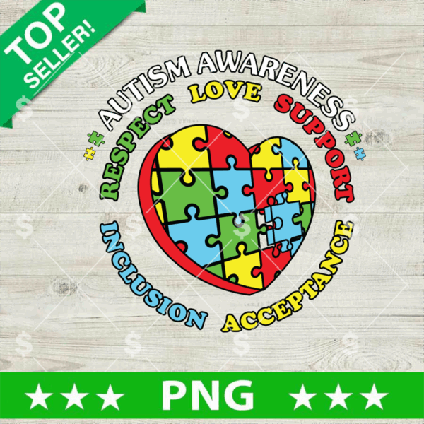 Autism Awareness Heart PNG, Autism Day PNG, Autism Heart Sublimation PNG