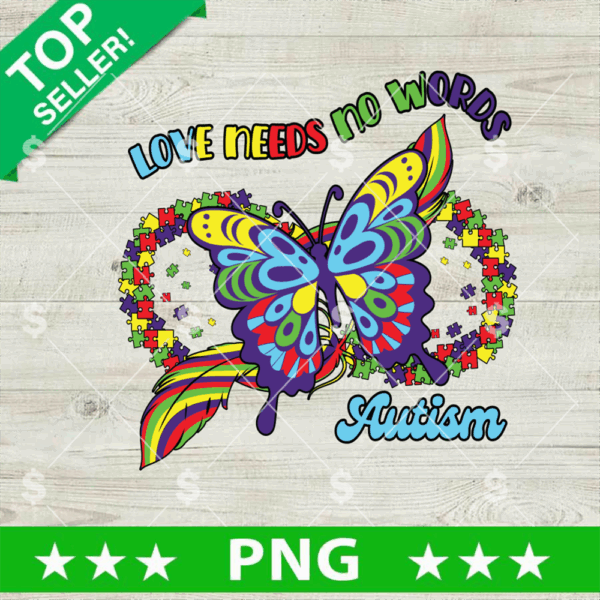 Autism Butterfly PNG, Autism Love Need No Words PNG, Autism Awareness Sublimation PNG