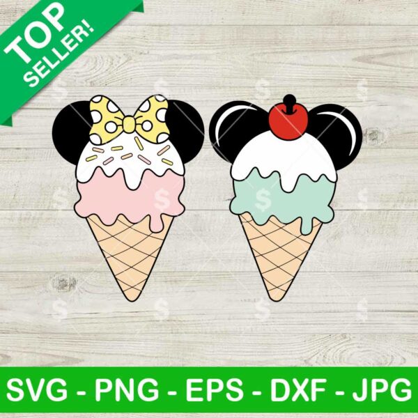 Ice Cream Cone Mickey Minnie SVG, Funny Mickey Mouse Ice Cream SVG, Ice Cream Cones SVG