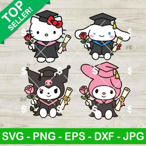 Hello Kitty And Friends Graduation With Flower SVG Bundle