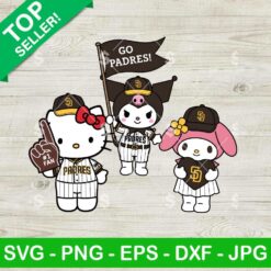 Hello Kitty And Kuromi Diego Padres Svg, Hello Kitty And Friends Baseball Svg, San Diego Padres MLB Fan Svg