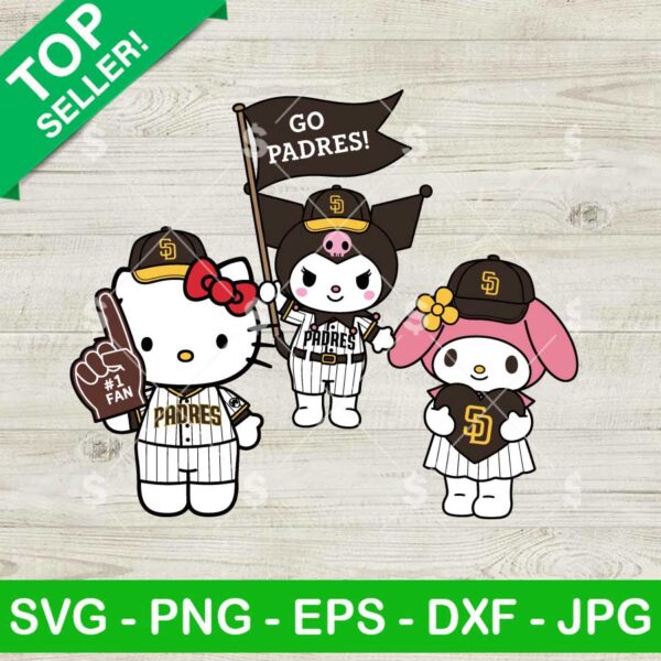 Hello Kitty And Kuromi Diego Padres Svg, Hello Kitty And Friends Baseball Svg, San Diego Padres MLB Fan Svg