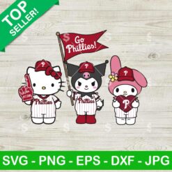 Hello Kitty And Kuromi My Melody Phillies Baseball Svg, Hello Kitty And Friends Baseball Svg, Philadelphia Phillies MLB Fan Svg