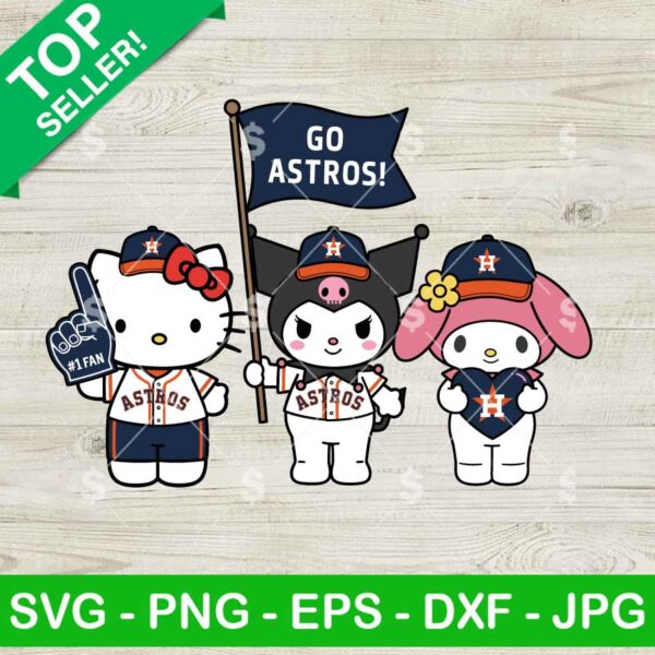 Hello Kitty Kuromi My Melody Astros Baseball Svg, Hello Kitty Friends Baseball Fan Svg, Sanrio MLB Fan Svg