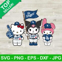 Hello Kitty Kuromi My Melody LA Dodgers Svg, LA Kitty Friends Baseball Svg, Sanrio MLB Svg