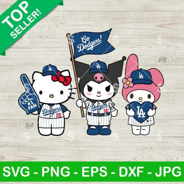 Hello Kitty Kuromi My Melody LA Dodgers Svg, LA Kitty Friends Baseball Svg, Sanrio MLB Svg