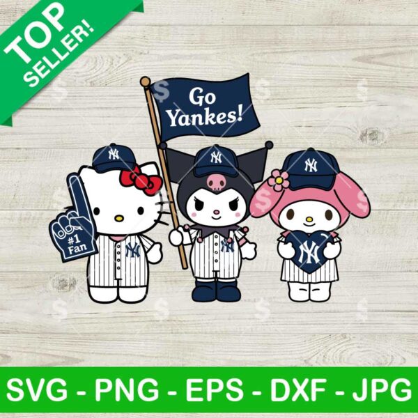 Hello Kitty Kuromi My Melody NY Yankees Svg, Hello Kitty Baseball Svg, Sanrio MLB Svg