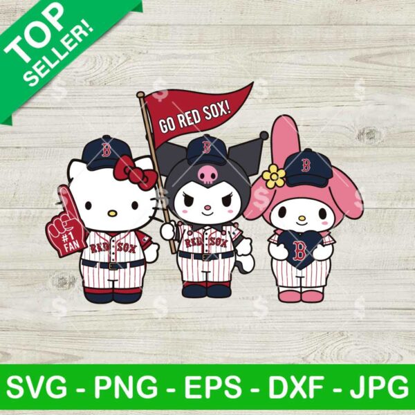 Hello Kitty Kuromi My Melody Red Sox Svg, Hello Kitty Boston Red Sox Baseball Svg, Sanrio MLB Svg