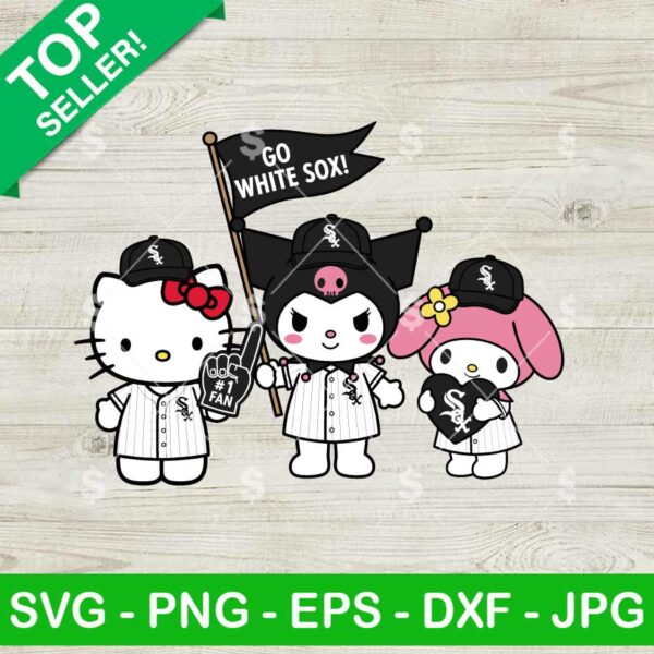 Hello Kitty Kuromi My Melody White Sox Svg, Hello Kitty Chicago White Sox Svg, Sanrio MLB Svg